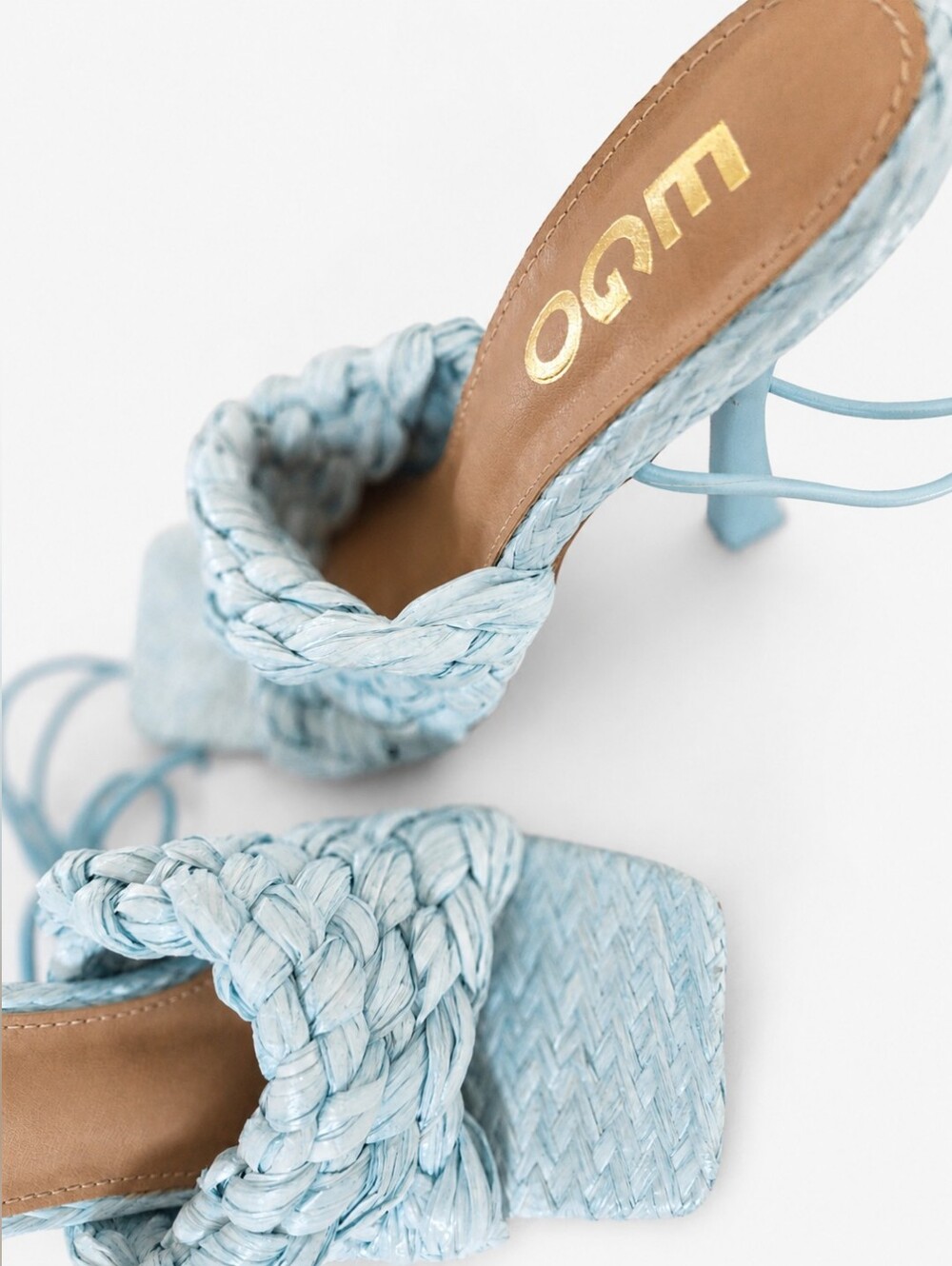 EGO Baby Blue Woven Lace-Up Square Toe Heels | Size US 8
